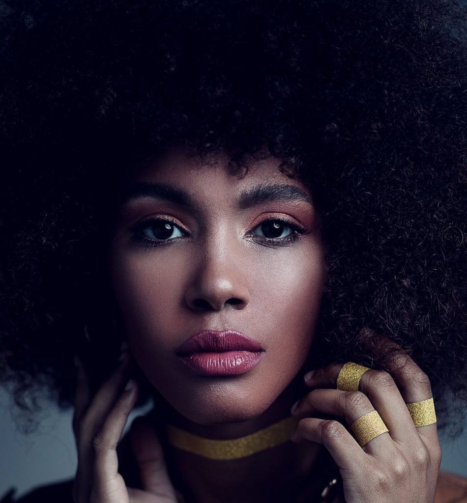 gorgeous young black woman with afro hair